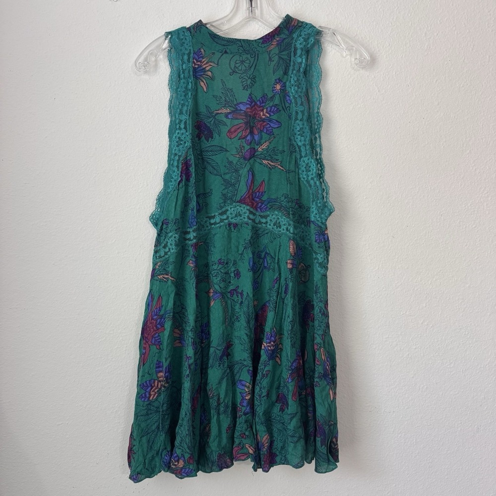 Free People Intimately She Moves Chemise Slip Dress XS Green Floral Lace Tie - Picture 2 of 16